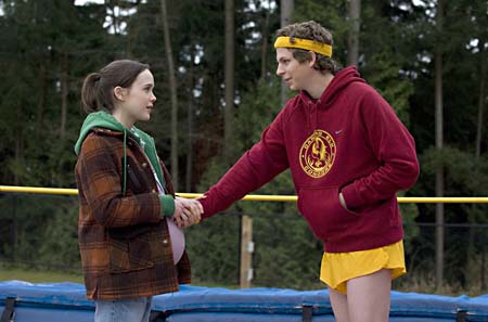 Pregnant Pause: Ellen Page and Michael Cera moments before the delivery