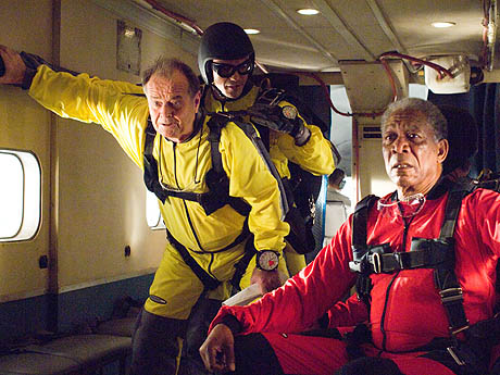 Jack Nicholson and Morgan Freeman ride off into the wild blue yonder in "The Bucket List"